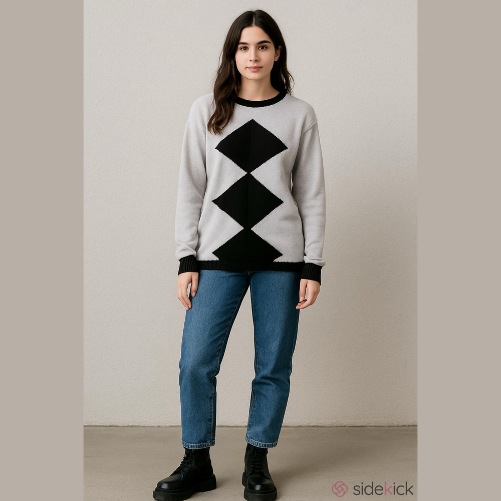Laura by Alyzia sweater retro vintage sz 12 David Rose‎ style black gray argyle